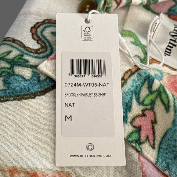 Rhythm Brookly Paisley Natural SS Shirt Size M NWT Linen/Rayon Blend - Picture 5 of 8